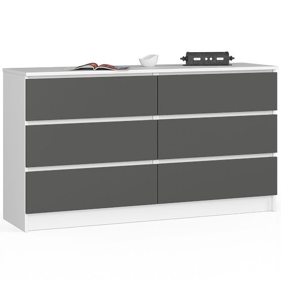 Komoda K 140 cm 6 zásuvek PK bílá-grafitová šedá