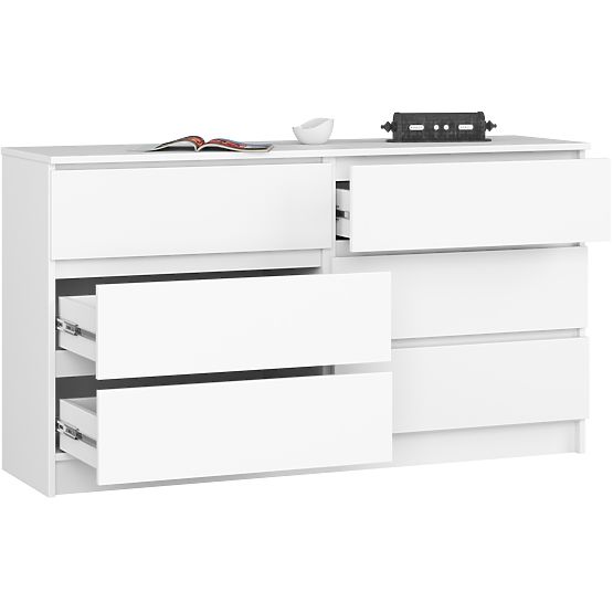 KOMODA K 140 cm 6 ZÁSUVKY PK BÍLÁ