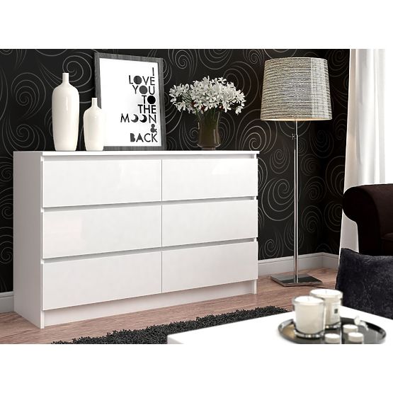 KOMODA K 140 cm 6 ZÁSUVKY PK BÍLÁ