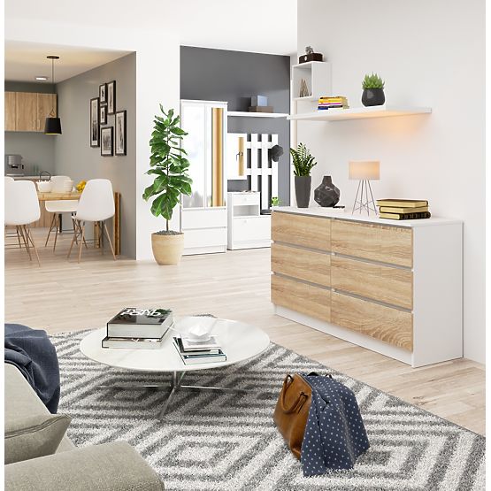 KOMODA K 140 cm 6 ZÁSUVKY PK BÍLÁ / SONOMA