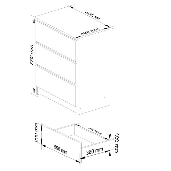 KOMODA K 60 cm 3 ZÁSUVKY SONOMA / BÍLÁ