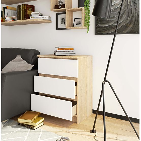 KOMODA K 60 cm 3 ZÁSUVKY SONOMA / BÍLÁ