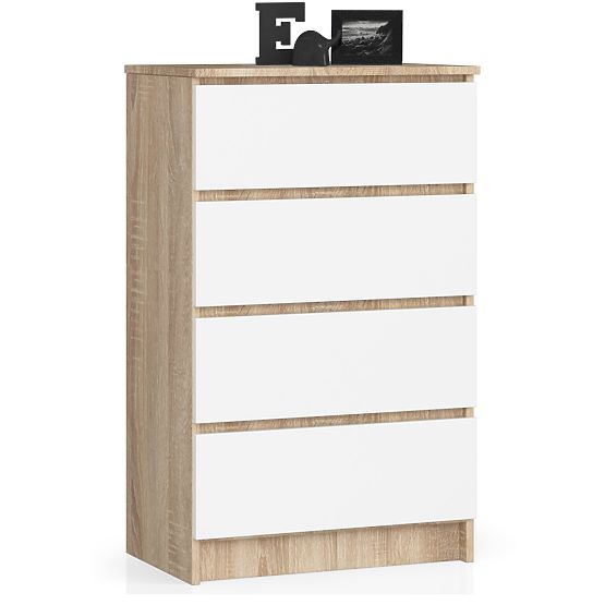 KOMODA K 60 cm 4 ZÁSUVKY PK SONOMA / BÍLÁ