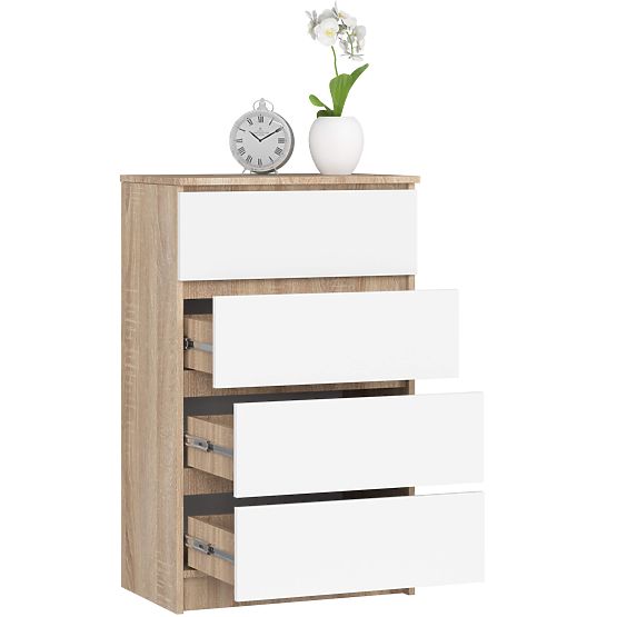 KOMODA K 60 cm 4 ZÁSUVKY PK SONOMA / BÍLÁ