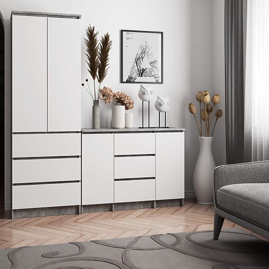 KOMODA K100 2D 3SZ PK BETON / BÍLÁ