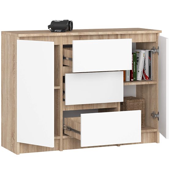 KOMODA K100 2D 3SZ PK DUB SONOMA / BÍLÁ