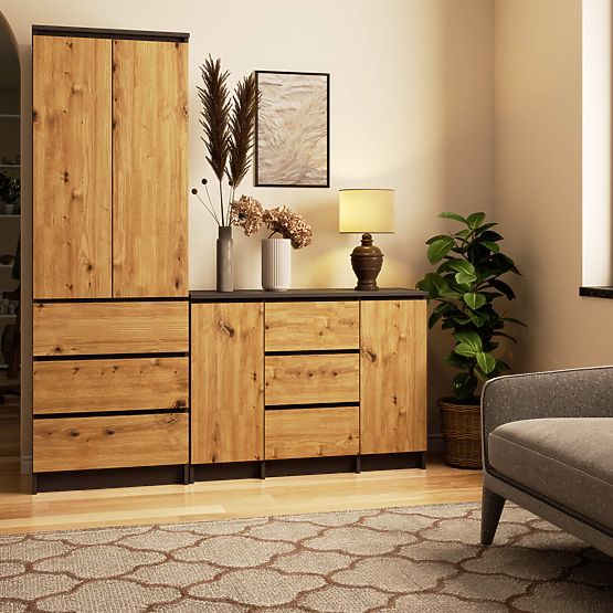 KOMODA K100 2D 3SZ PK GRAFIT ŠEDÁ / DUB ARTISAN