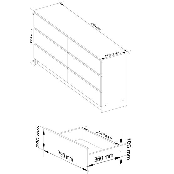KOMODA K160 6SZ CLP PK DUB SONOMA / BÍLÁ
