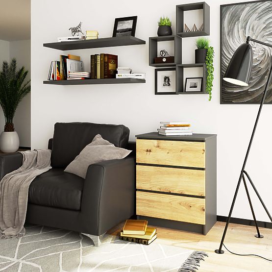 KOMODA K60 3SZ CLP GRAFIT ŠEDÁ / DUB ARTISAN