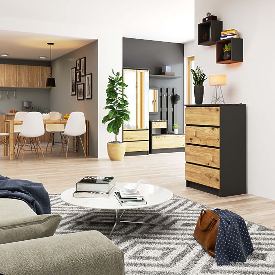 KOMODA K60 4SZ CLP PK GRAFIT ŠEDÁ / DUB ARTISAN