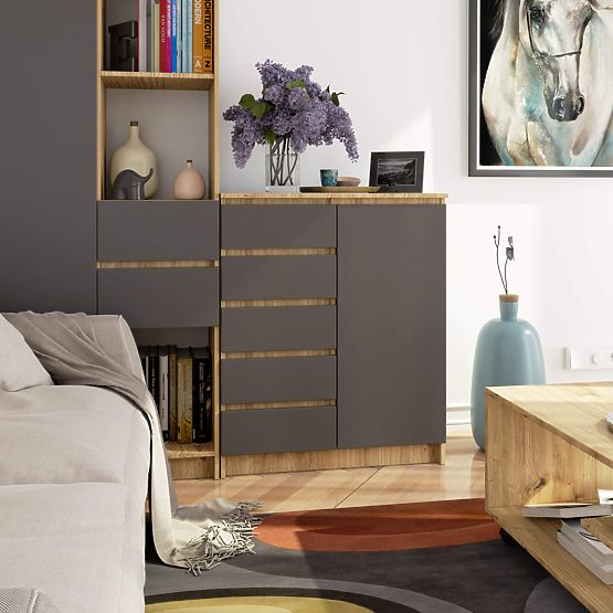 KOMODA K80 1D 5SZ PK DUB ARTISAN / GRAFIT ŠEDÁ