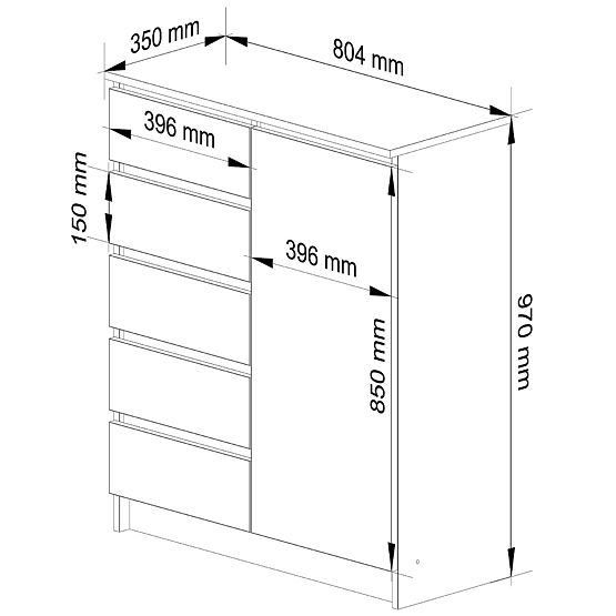 KOMODA K80 1D 5SZ PK DUB SONOMA / BÍLÁ
