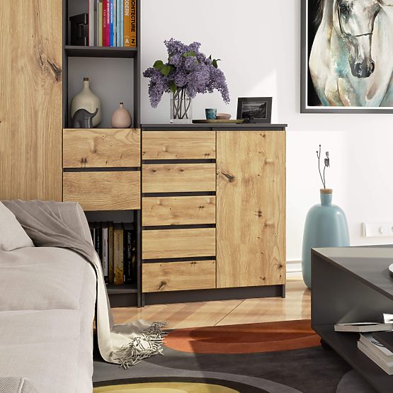 KOMODA K80 1D 5SZ PK GRAFIT ŠEDÁ / DUB ARTISAN