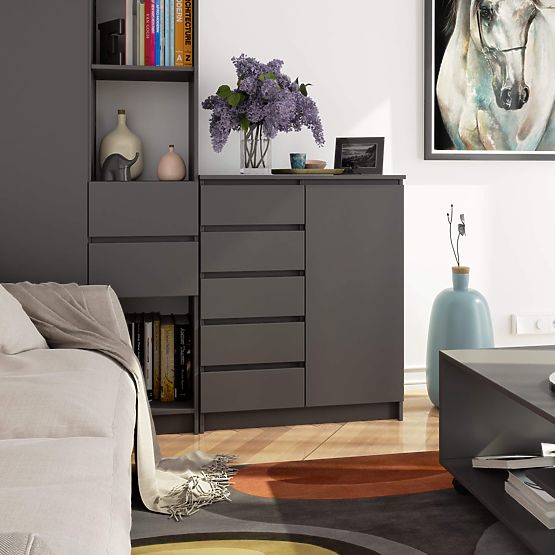 KOMODA K80 1D 5SZ PK GRAFIT ŠEDÁ