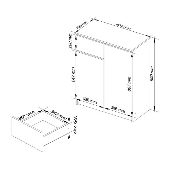 KOMODA K80 2D 1SZ CLP PK BÍLÁ / DUB SONOMA