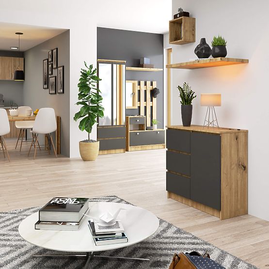 KOMODA K80 JERRY 1D 3SZ PK DUB ARTISAN / GRAFIT ŠEDÁ