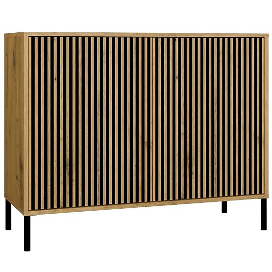 Komoda KAMARO 2D SLIM DUB ARTISAN Lamelový Přední Rýhovaný
