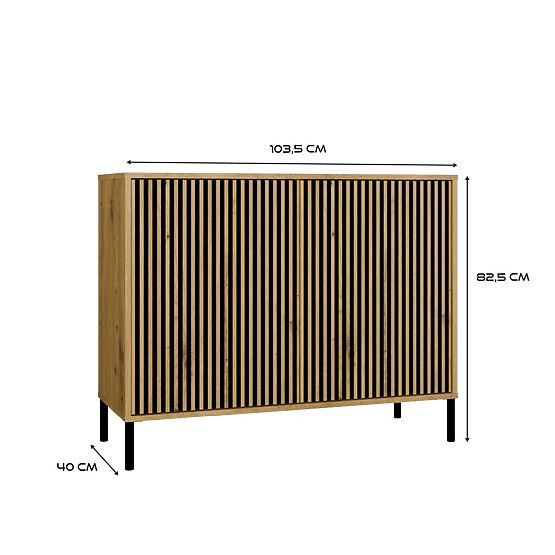 Komoda KAMARO 2D SLIM DUB ARTISAN Lamelový Přední Rýhovaný