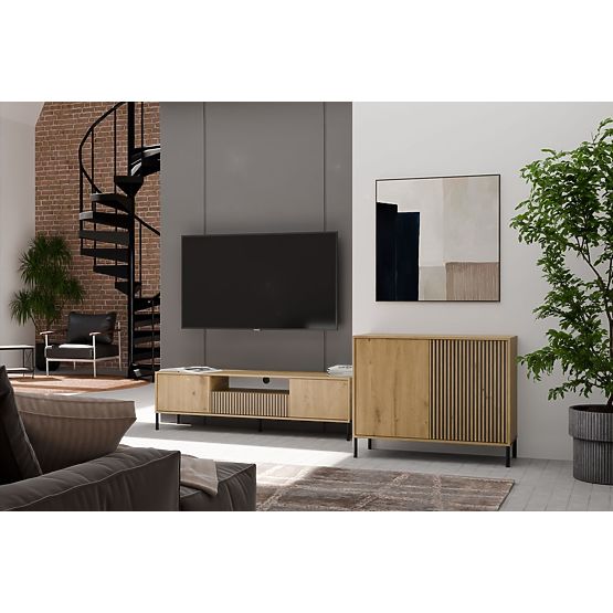 Komoda s drážkovaným čelem Skříňka KAMARO 2D Slim / Hladký DUB ARTISAN Lamely