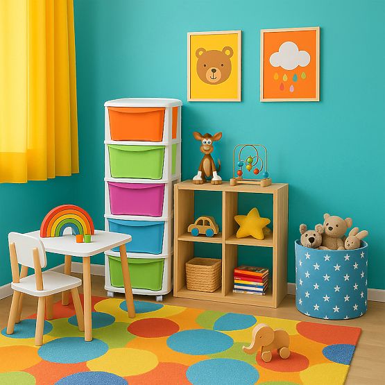 Kontejner na hračky 5 zásuvek na kolečkách