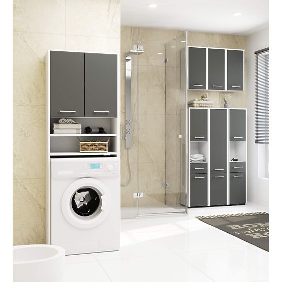 Koupelnová skříňka FIN nad pračku - bílá-grafitově šedá - 2 dveře