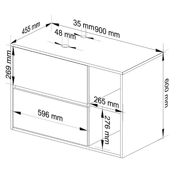 KOUPELNOVÁ SKŘÍŇKA POD UMYVADLO S OTVORY VAMI W90 UM 2SZ 2P BÍLÁ / DUB SONOMA
