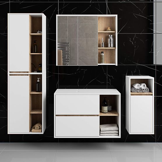 KOUPELNOVÁ SKŘÍŇKA POD UMYVADLO S OTVORY VAMI W90 UM 2SZ 2P BÍLÁ / DUB SONOMA