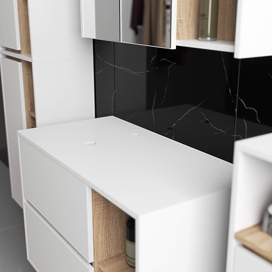 KOUPELNOVÁ SKŘÍŇKA POD UMYVADLO S OTVORY VAMI W90 UM 2SZ 2P BÍLÁ / DUB SONOMA