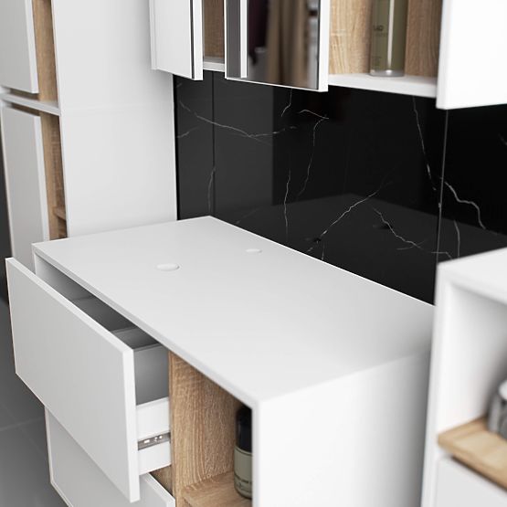 KOUPELNOVÁ SKŘÍŇKA POD UMYVADLO S OTVORY VAMI W90 UM 2SZ 2P BÍLÁ / DUB SONOMA