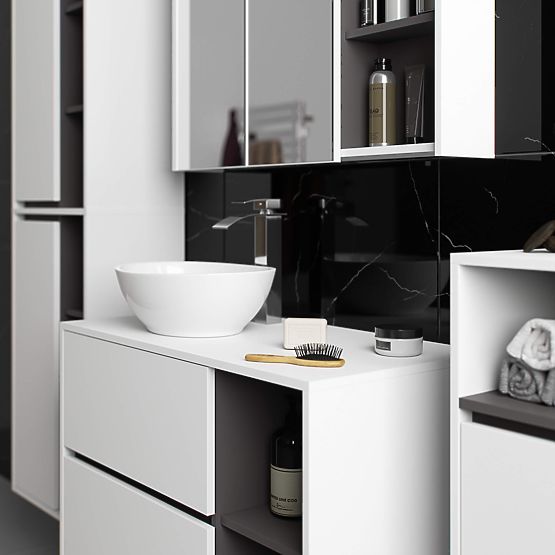 KOUPELNOVÁ SKŘÍŇKA POD UMYVADLO S OTVORY VAMI W90 UM 2SZ 2P BÍLÁ / GRAFITOVÁ ŠEDÁ