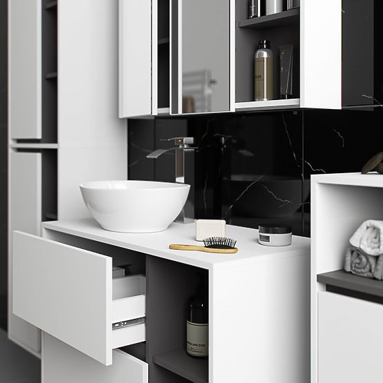 KOUPELNOVÁ SKŘÍŇKA POD UMYVADLO S OTVORY VAMI W90 UM 2SZ 2P BÍLÁ / GRAFITOVÁ ŠEDÁ