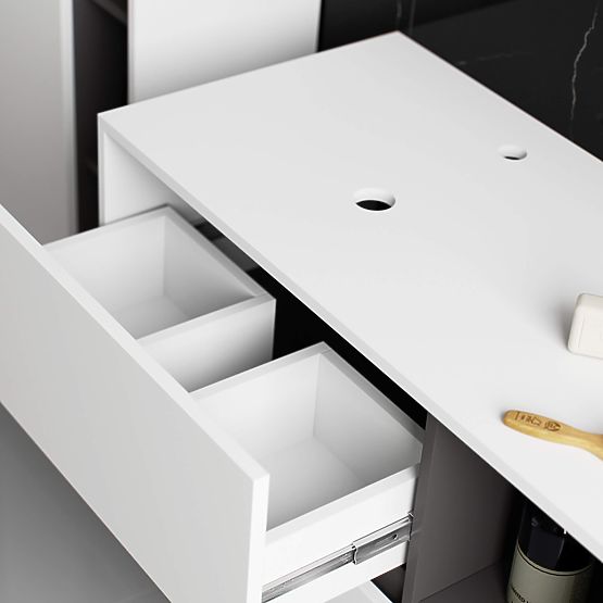 KOUPELNOVÁ SKŘÍŇKA POD UMYVADLO S OTVORY VAMI W90 UM 2SZ 2P BÍLÁ / GRAFITOVÁ ŠEDÁ