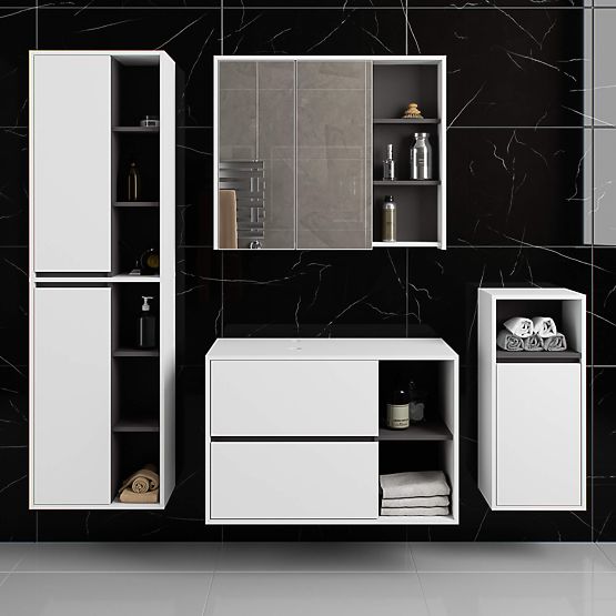 KOUPELNOVÁ SKŘÍŇKA POD UMYVADLO S OTVORY VAMI W90 UM 2SZ 2P BÍLÁ / GRAFITOVÁ ŠEDÁ