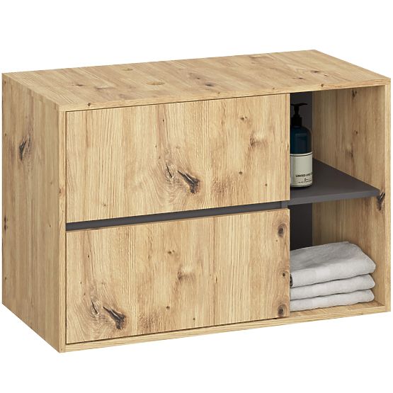 KOUPELNOVÁ SKŘÍŇKA POD UMYVADLO S OTVORY VAMI W90 UM 2SZ 2P DUB ARTISAN / GRAFITOVÁ ŠEDÁ