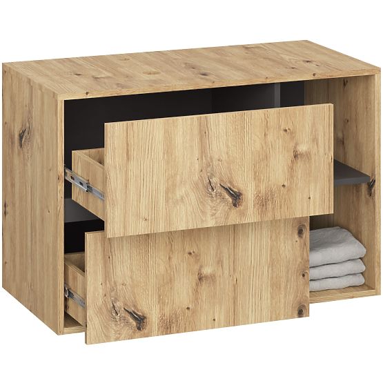 KOUPELNOVÁ SKŘÍŇKA POD UMYVADLO S OTVORY VAMI W90 UM 2SZ 2P DUB ARTISAN / GRAFITOVÁ ŠEDÁ