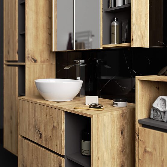 KOUPELNOVÁ SKŘÍŇKA POD UMYVADLO S OTVORY VAMI W90 UM 2SZ 2P DUB ARTISAN / GRAFITOVÁ ŠEDÁ