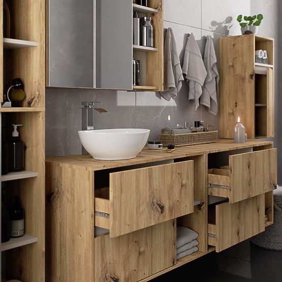 KOUPELNOVÁ SKŘÍŇKA POD UMYVADLO S OTVORY VAMI W90 UM 2SZ 2P DUB ARTISAN / KAŠMÍR