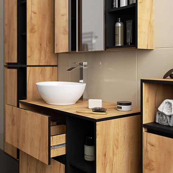 KOUPELNOVÁ SKŘÍŇKA POD UMYVADLO S OTVORY VAMI W90 UM 2SZ 2P DUB CRAFT / ČERNÁ