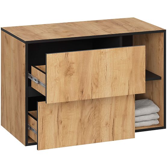 KOUPELNOVÁ SKŘÍŇKA POD UMYVADLO S OTVORY VAMI W90 UM 2SZ 2P DUB CRAFT / ČERNÁ