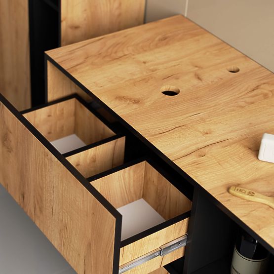 KOUPELNOVÁ SKŘÍŇKA POD UMYVADLO S OTVORY VAMI W90 UM 2SZ 2P DUB CRAFT / ČERNÁ