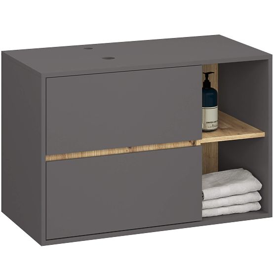 KOUPELNOVÁ SKŘÍŇKA POD UMYVADLO S OTVORY VAMI W90 UM 2SZ 2P GRAFIT ŠEDÁ / DUB ARTISAN