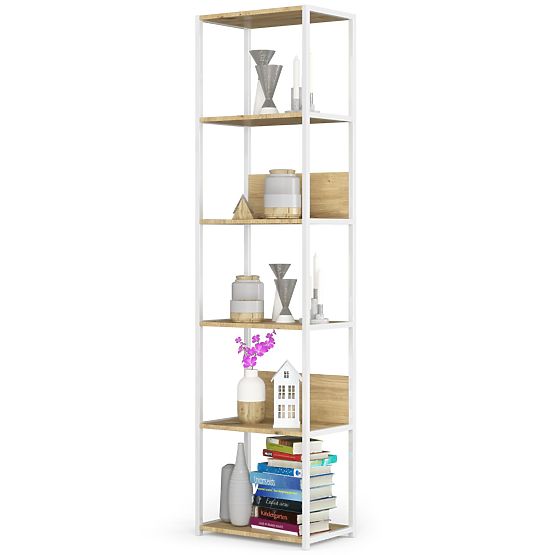 Kovový loftový regál 50 cm - bílý-dub artisan - 6 polic
