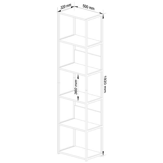 Kovový loftový regál 50 cm - bílý-dub artisan - 6 polic