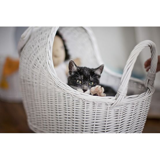 LILU Proutěný kočárek pro panenky s mašlí