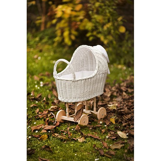 LILU Proutěný kočárek pro panenky s mašlí