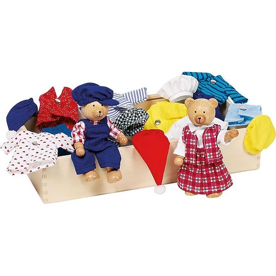 Medvídci na oblékání v dřevěné krabičce