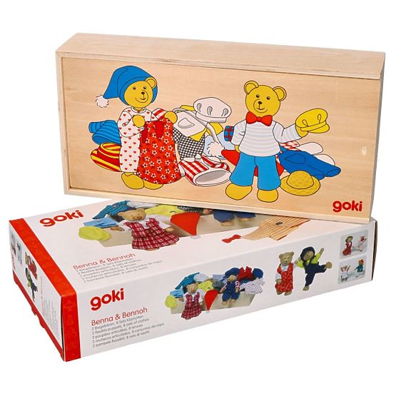 Medvídci na oblékání v dřevěné krabičce