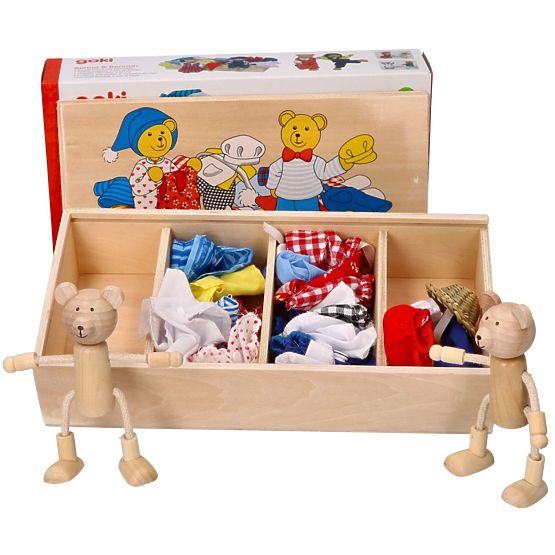Medvídci na oblékání v dřevěné krabičce