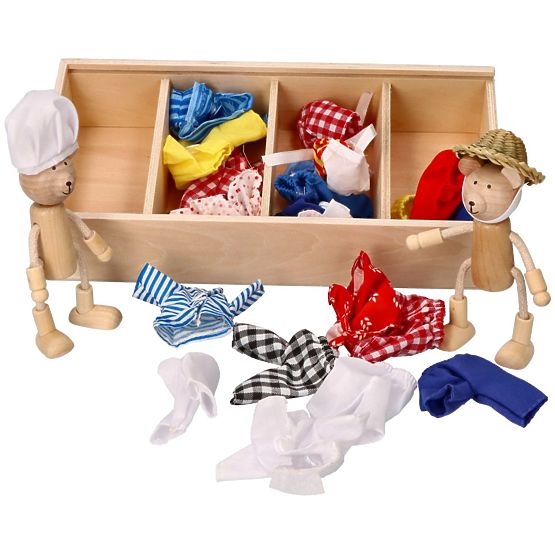 Medvídci na oblékání v dřevěné krabičce