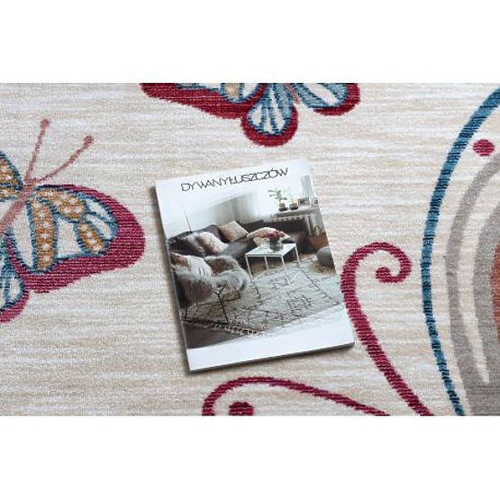 Moderní dětský koberec TOYS 75326 MOTÝL, nepravidelný tvar, krémová, červená fuchsie